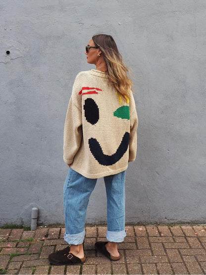 Künstlerischer Strickpullover Gemütlich Abstrakt - IdealeKleiden
