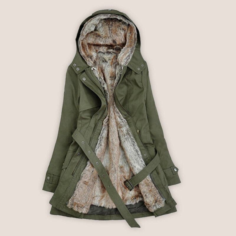Kunstpelz Parka Damen Mid Thigh Kapuze