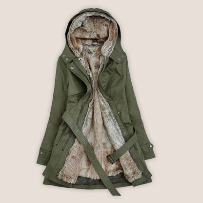 Kunstpelz Parka Damen Mid Thigh Kapuze