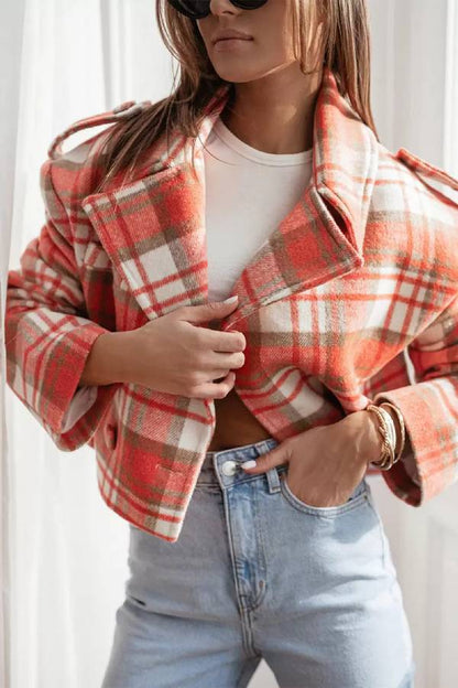 Frauen Herbstjacke Karo Muster Wendekragen