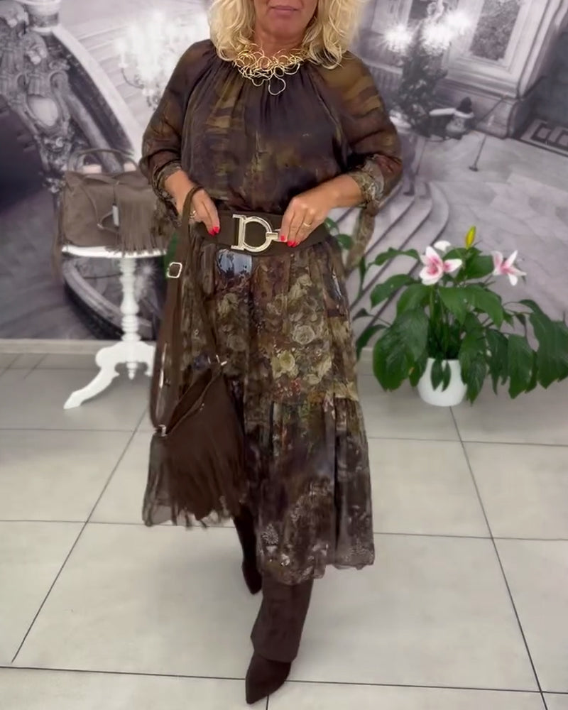 Elegantes Kleid Blumenmuster Lang - IdealeKleiden