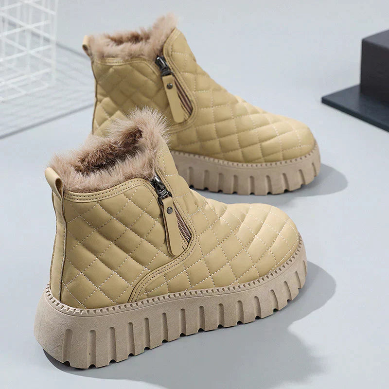 Damen Plateau-Stiefeletten Warm Bequem Reißverschluss - IdealeKleiden