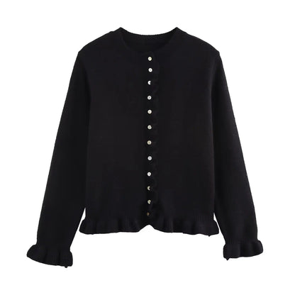 Stylischer Cardigan Damen Rüschen Knopfdesign