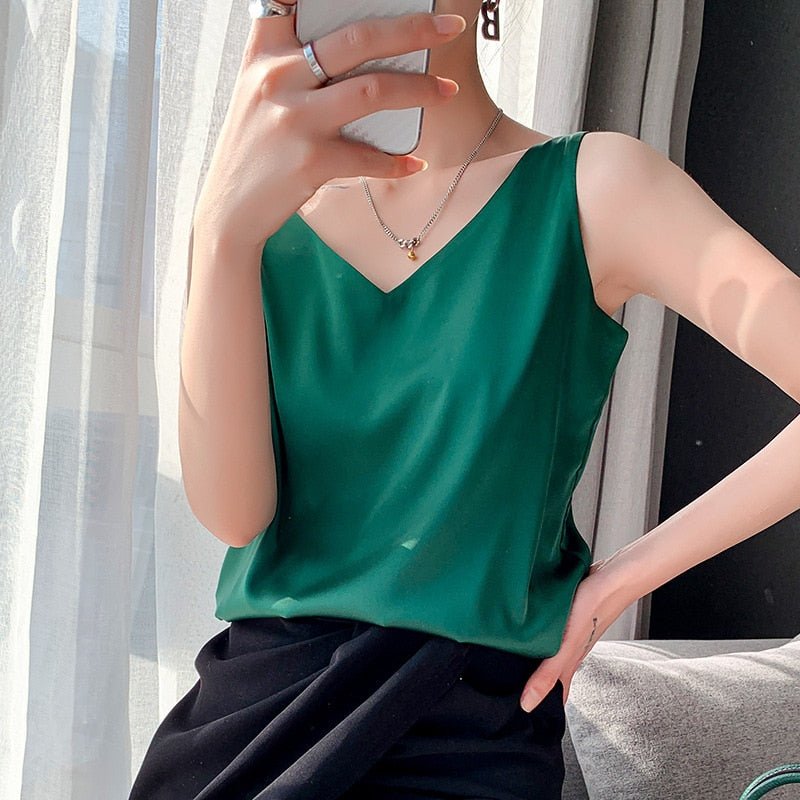 Elegantes Satin-Oberteil V-Ausschnitt für Damen