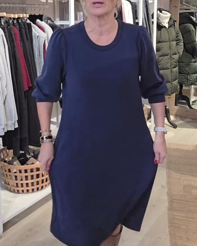 Elegantes Kleid Damen Puff Ärmel Rundhals - IdealeKleiden