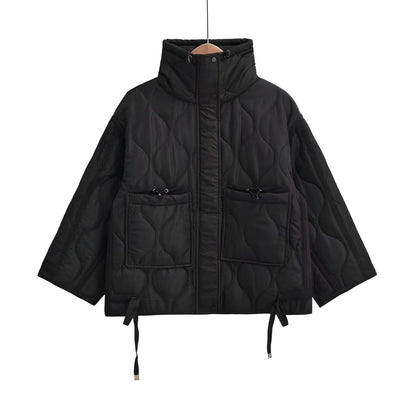 Modische Baumwolle Jacke Damen Hüftlang mit Stehkragen