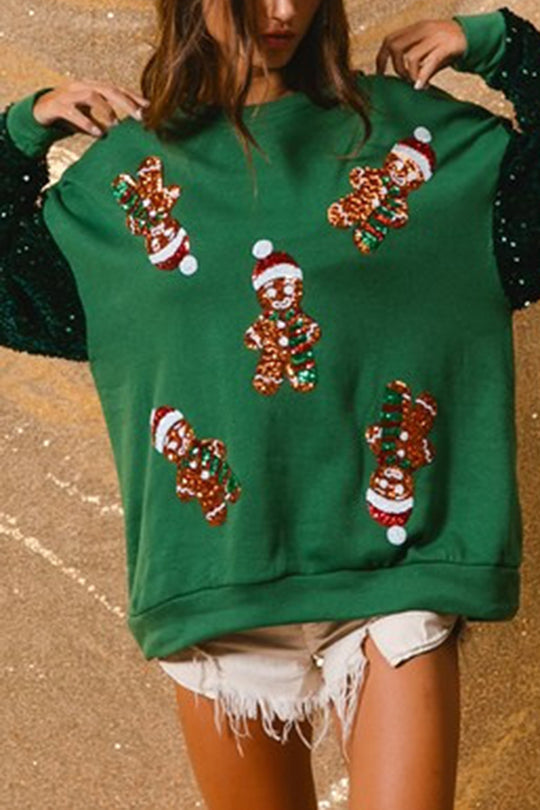 Weihnachtssweatshirt Lässig Glitzer Rundhals