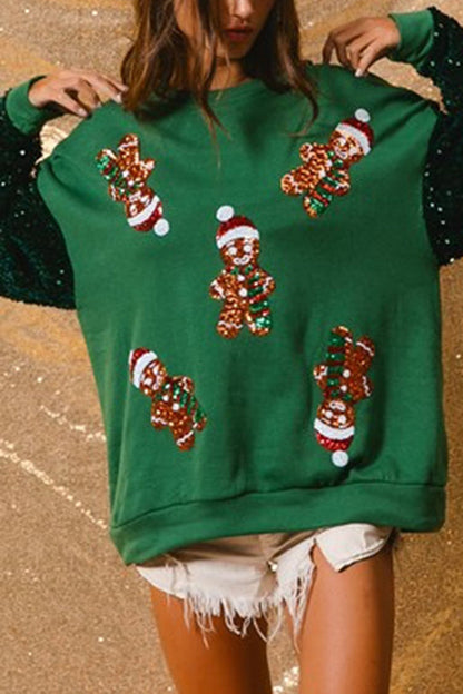 Weihnachtssweatshirt Lässig Glitzer Rundhals