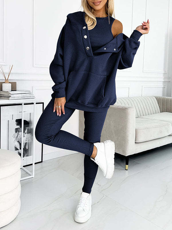 Damen Sportanzug 3-teilig Kapuzenpullover Slim Hose