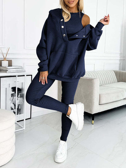 Damen Sportanzug 3-teilig Kapuzenpullover Slim Hose