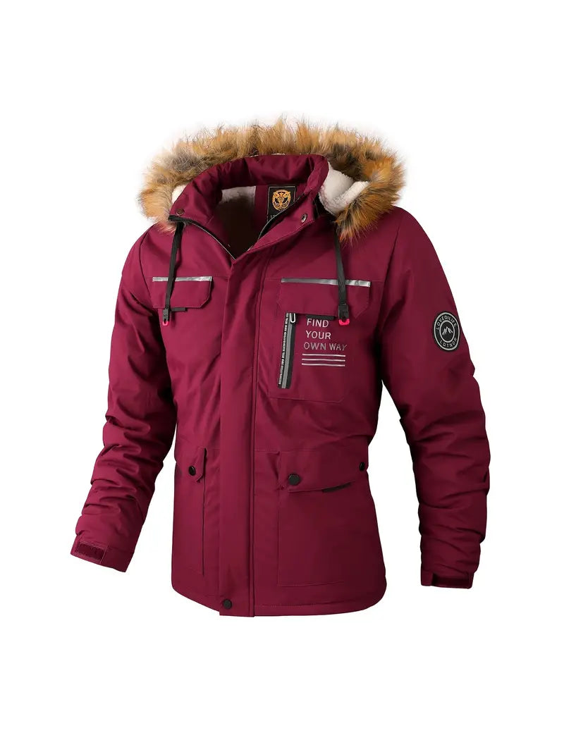 Herren Winterjacke Wasserdicht Gefüttert Fellkapuze