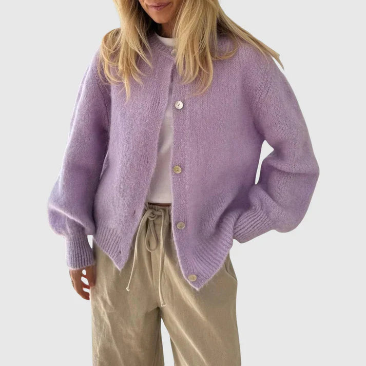Damen Cashmere Cardigan Rundhals Knopfverschluss
