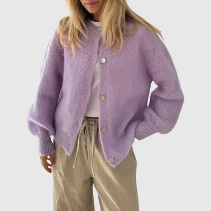 Damen Cashmere Cardigan Rundhals Knopfverschluss