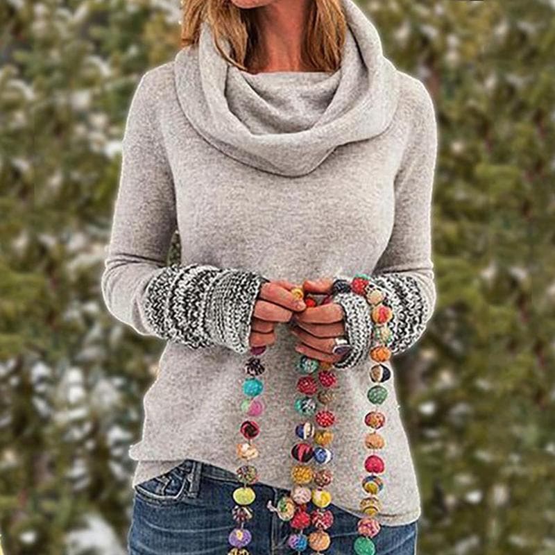 Warme Pullover Damen Oversized Cowl Neck Sweatshirt - IdealeKleiden