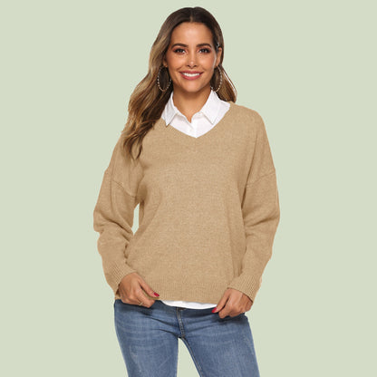 Strickpullover Damen V-Ausschnitt Bequem Langärmlig