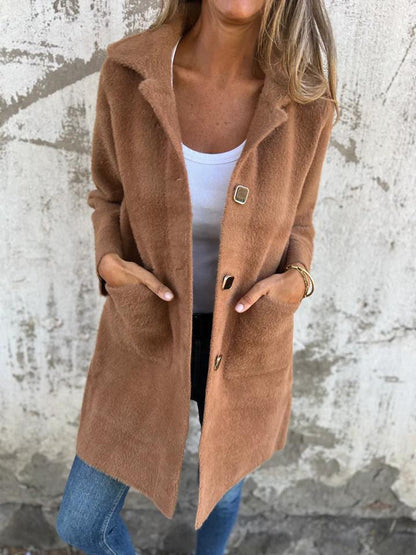 Lange Damenjacke Modern Knöpfe