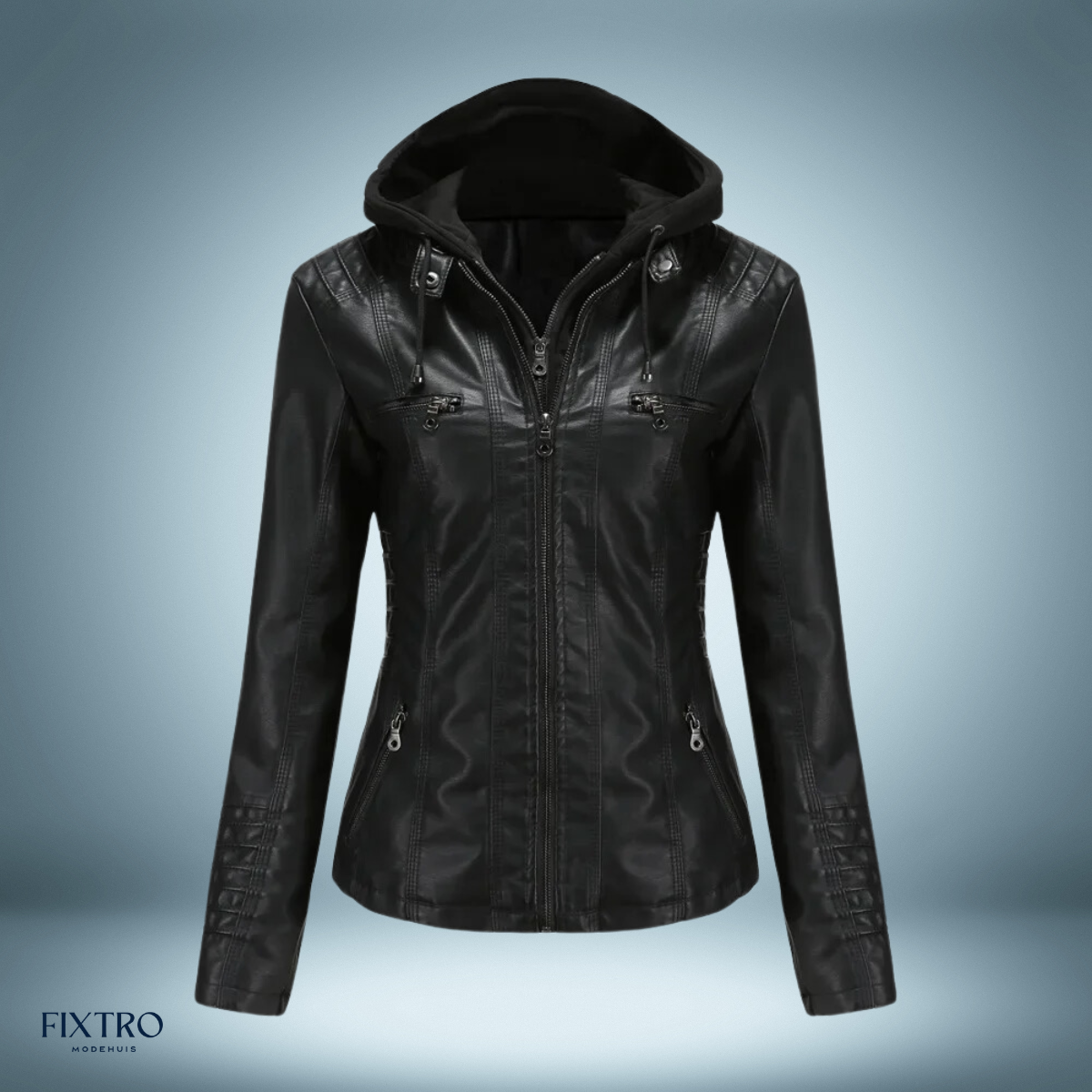Lederjacke Mit Kapuze Biker Stil