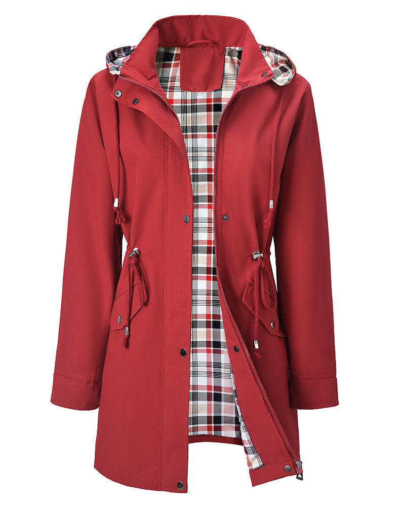 Wasserdichte Trenchcoat Damen Lang Kapuze