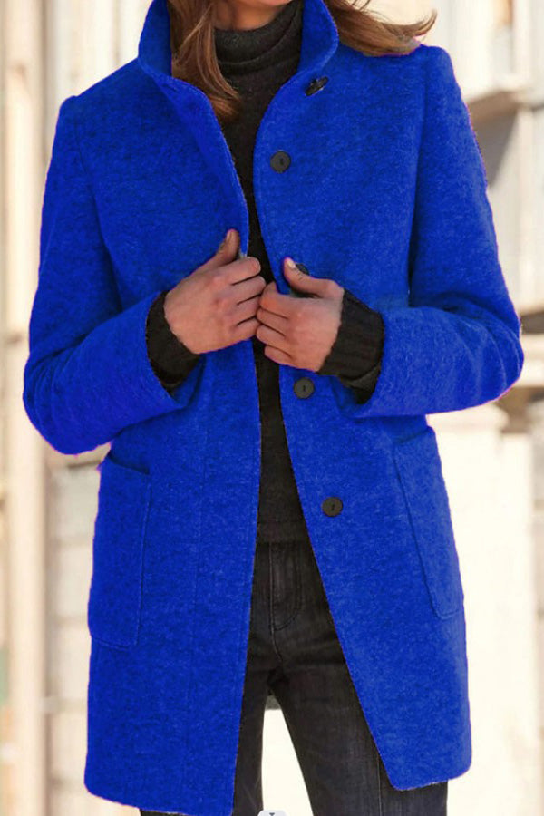 Elegante Wolljacke Stehkragen Einfarbig