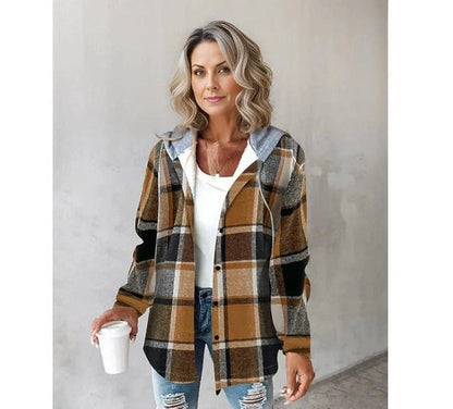 Stylische Damenpullover Karo Kapuze Modern