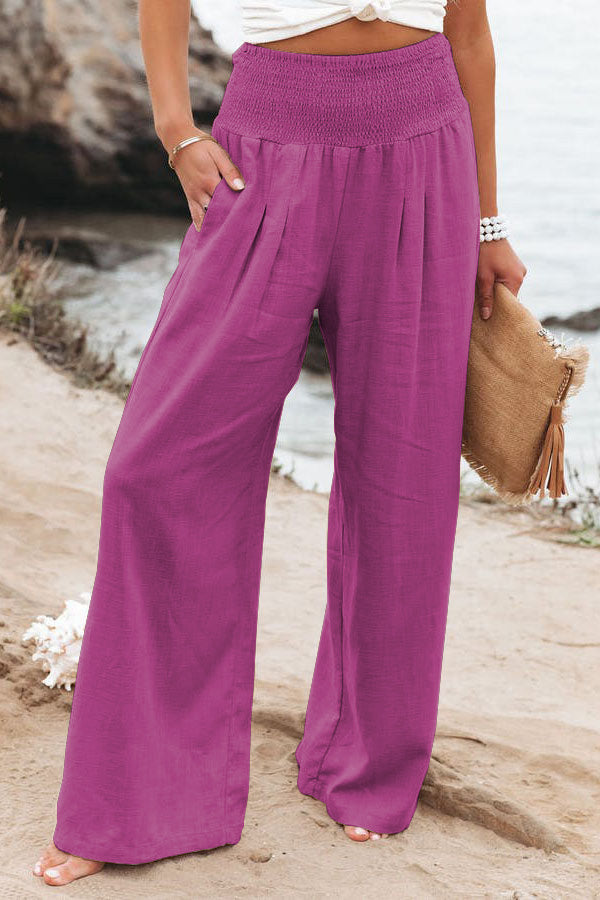 Damen Hose High-Waist Weite Bein Elegant