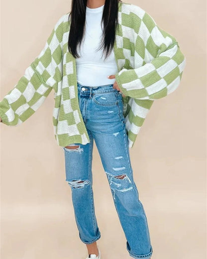 Übergroße Strickjacke Kariert Oversized