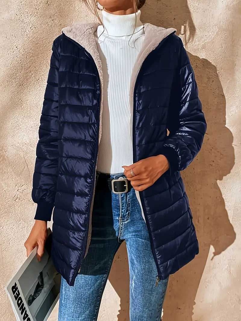 Mittellange Steppjacke Damen Kapuze