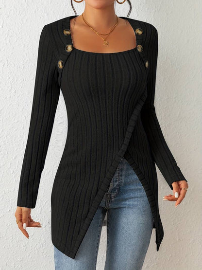 Stylischer Pullover Damen Quadrat Ausschnitt Langärmlig
