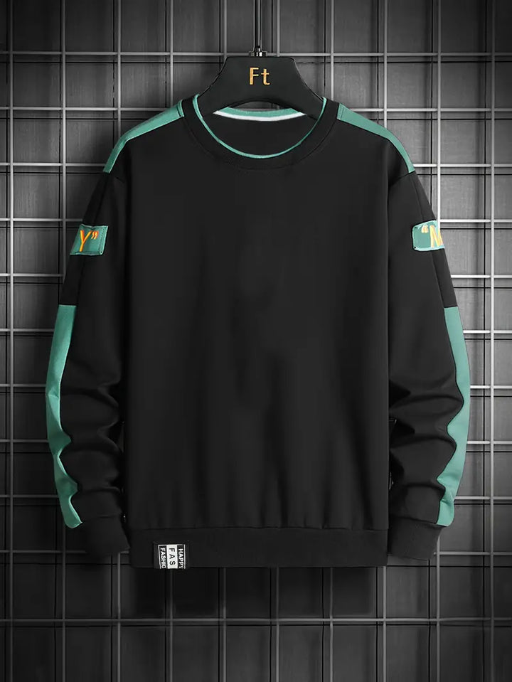 Herren Pullover Langarm Farbblock Design