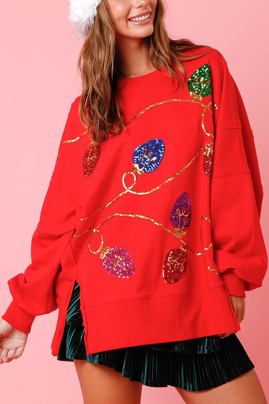 Weihnachtspullover Glitzer Pailletten Sweatshirt