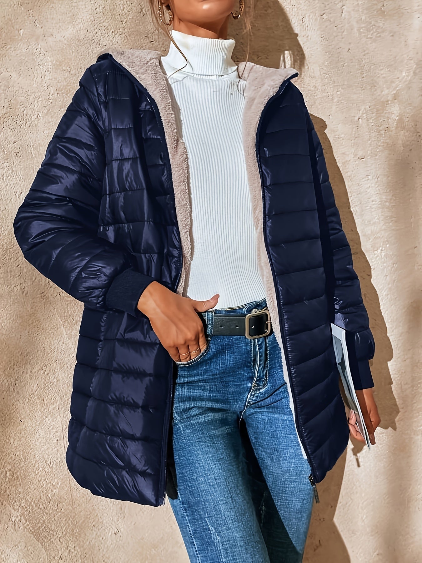 Warme Damenjacke Fleece gefüttert Reißverschluss