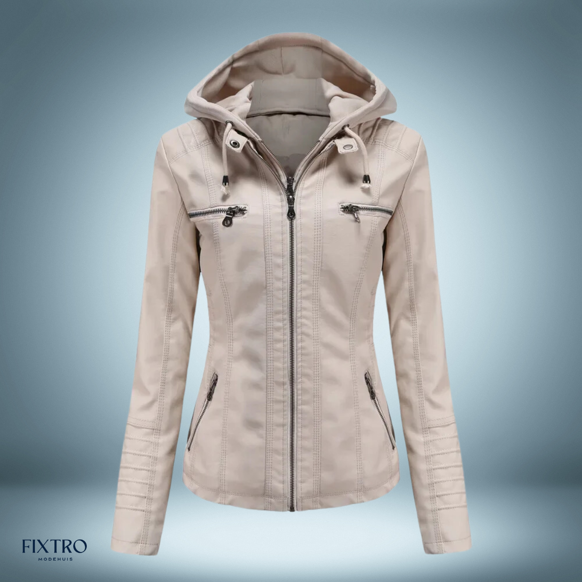 Lederjacke Mit Kapuze Biker Stil