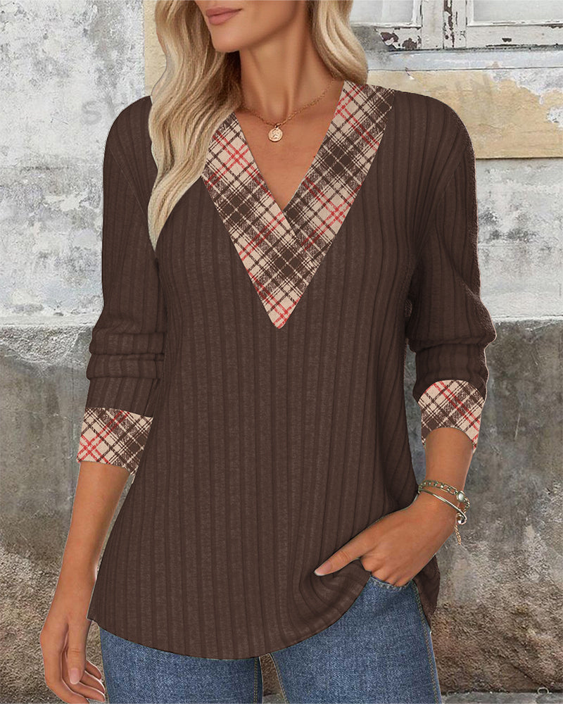 Modische Strickjacke V-Ausschnitt Gestreift