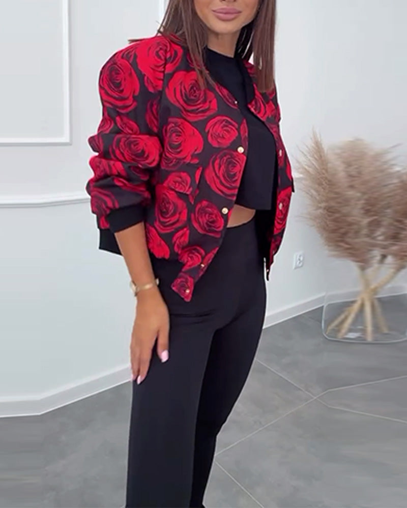 Blumenjacke Damen Elegant Knöpfe - IdealeKleiden