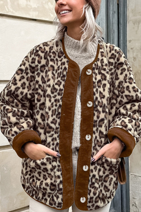 Leopard Jacke Kaschmir Weich Warm