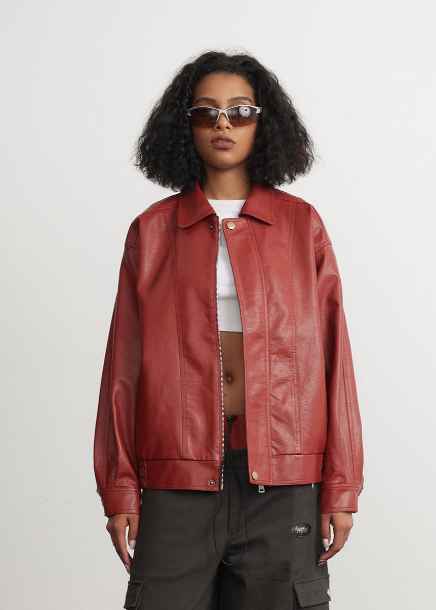 Rote Lederjacke Unisex Stil