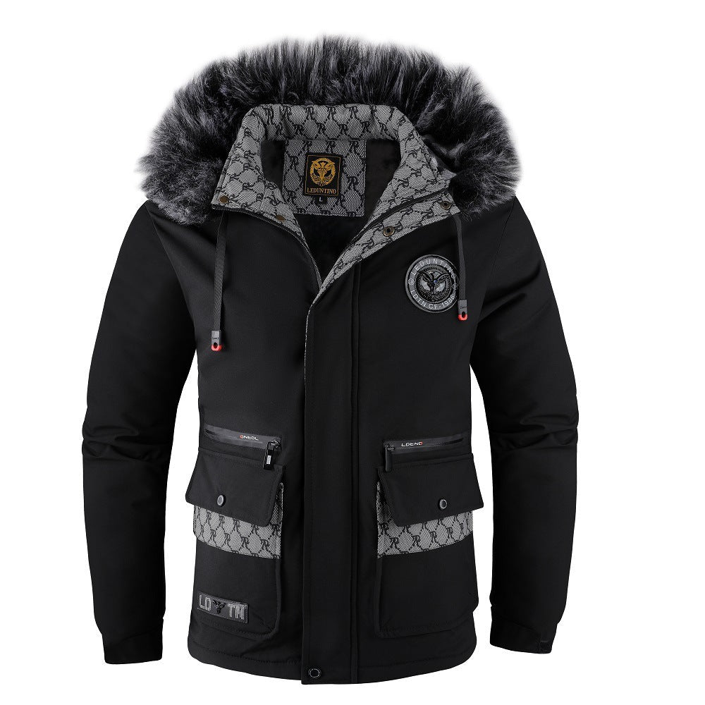 Herren Winterjacke mit Abnehmbarer Pelzkapuze