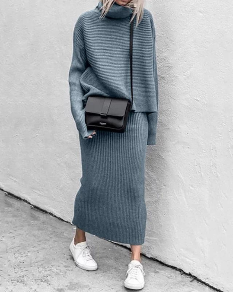 Elegant Kleid Set Hochkragen Zweiteiler - IdealeKleiden
