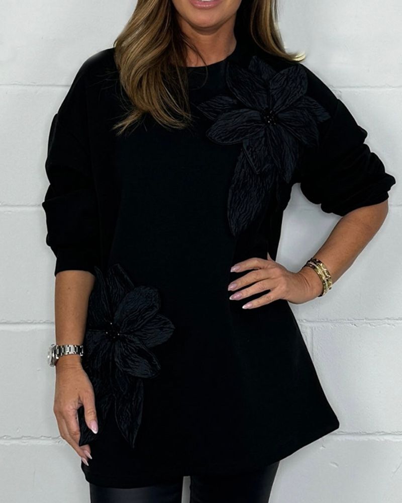 Elegantes Oberteil | Perlen Dekoration Rundhals Pullover