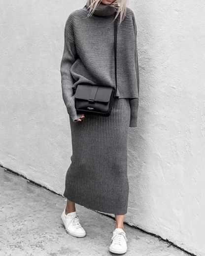 Elegant Kleid Set Hochkragen Zweiteiler
