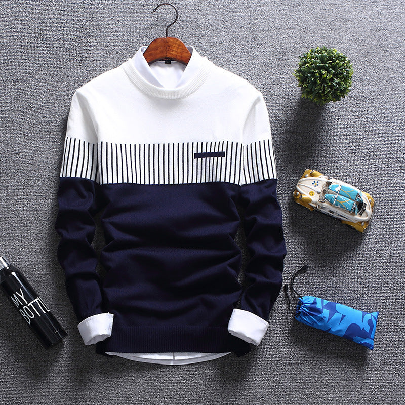 Klassischer Pullover Wollmischung Rundhals Streifen