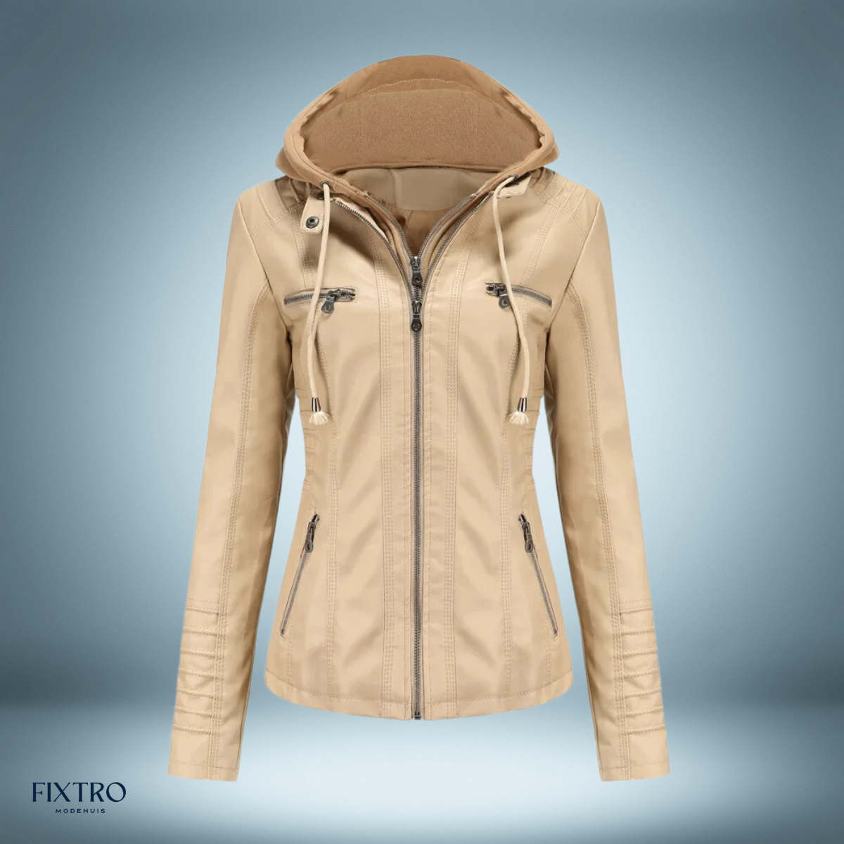 Lederjacke Mit Kapuze Biker Stil