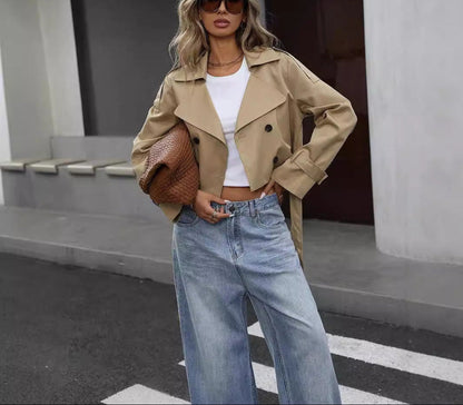 Damen Trenchcoat Klassisch Kurz Modisch