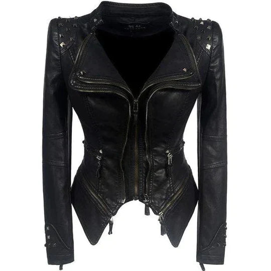 Elegante Lederjacke Damen Luxus Design - IdealeKleiden