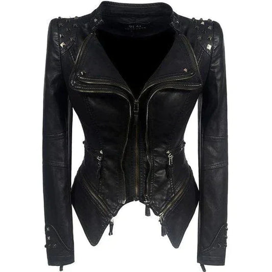 Elegante Lederjacke Damen Luxus Design - IdealeKleiden