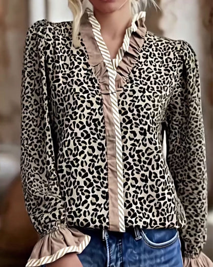Lässige Leopardenkleid Langarm Damen