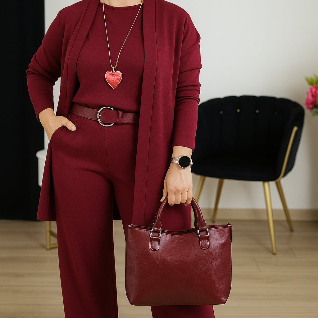 Stylisches 3-Teiliges Set: Langcardigan, Top und Hose Damen