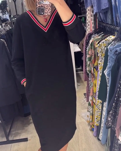 Damenkleid V-Ausschnitt Mit Taschen