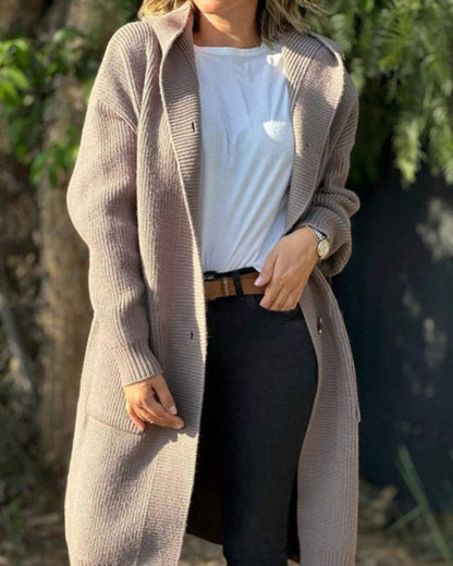 Kapuzenmantel Lang Damen Strick