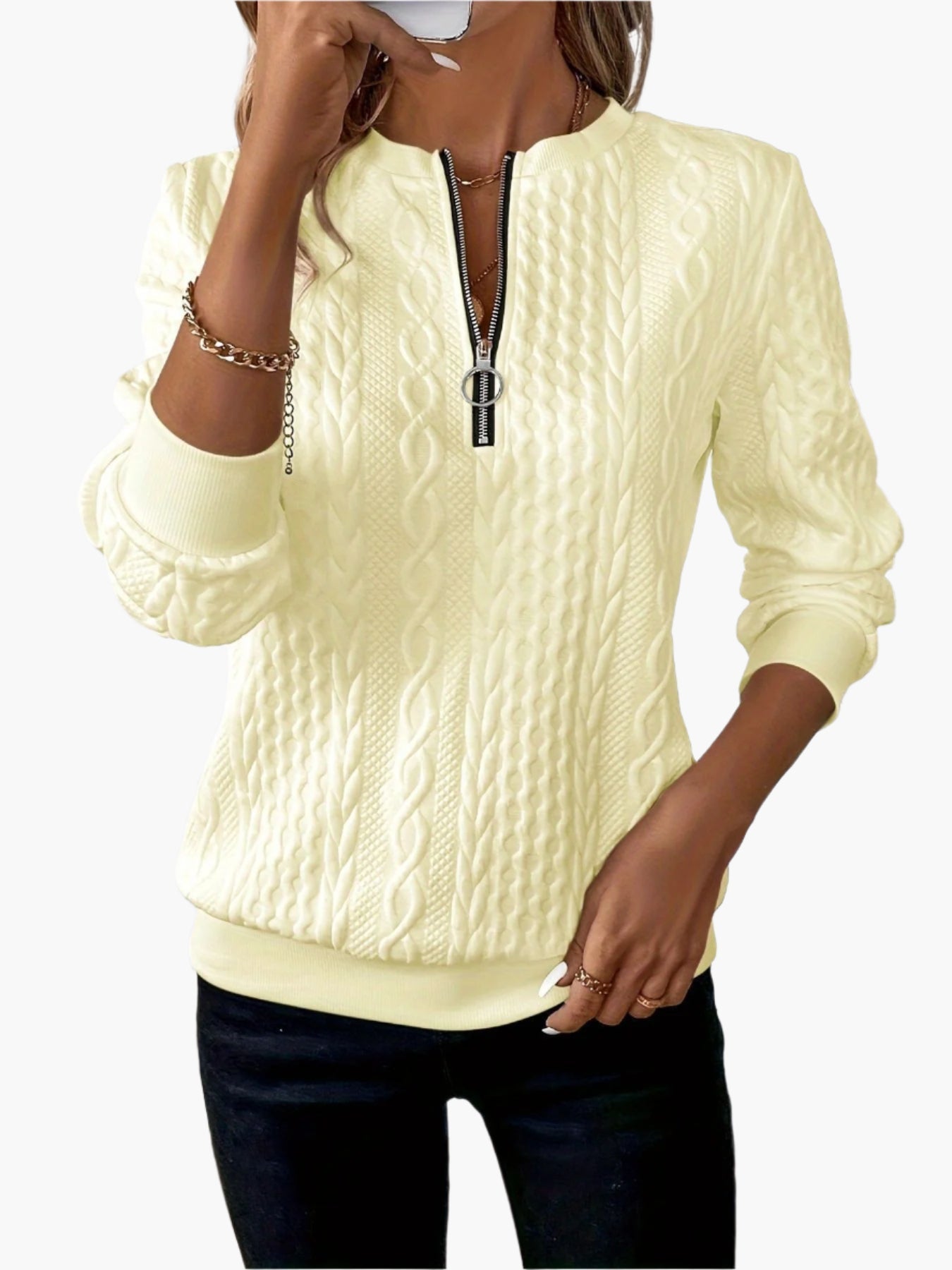 Strickpullover Herren Zopf Muster Reißverschluss - IdealeKleiden